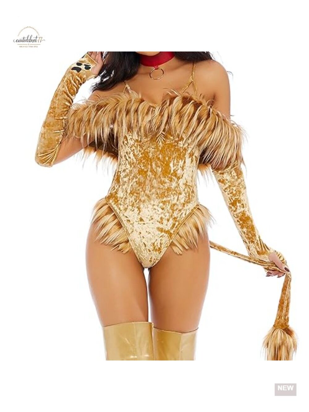Sexy Lion Movie Character Costume Bodysuit Gloves Choker